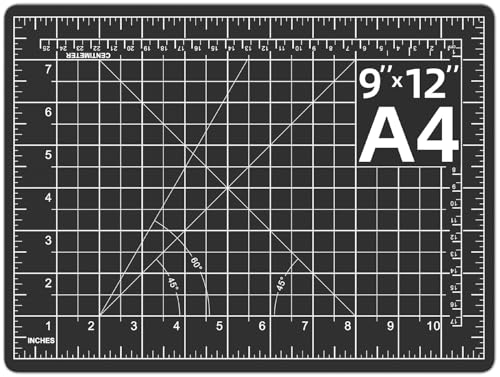 DIYSELF 9in×12in Self Healing Cutting Mat, A4 Quilting Craft Mat for Sewing | A4 Craft Cutting Board for Fabric, Sewing and Scrapbooking, 5-Ply Double-Sided Cutting Mat with Inch Grid and Angles - color: Black, size: 12"L x 9"W