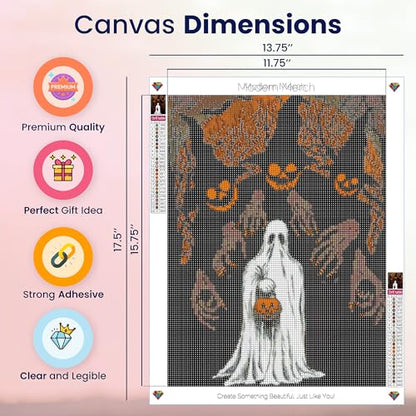 Modern Merch Diamond Art Halloween, Scary Monster and Ghost Diamond Dots for Adults, Jewel Art Painting Kits, Gem Arts and Crafts for Adults, Round Drill 12x16 - color: Halloween Ghost