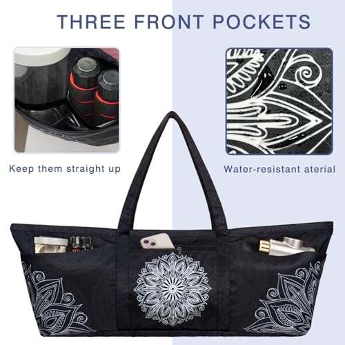 Yoga Mat Bag Yoga Mat Carrier with Shoes Compartment & Wet Pocket Pilates Bag with Zipper Pockets & Yoga Mat Holder Strap Yoga Bags and Carriers Fits All Your Stuff - color: Mandala Black