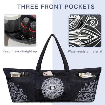 Yoga Mat Bag Yoga Mat Carrier with Shoes Compartment & Wet Pocket Pilates Bag with Zipper Pockets & Yoga Mat Holder Strap Yoga Bags and Carriers Fits All Your Stuff - color: Mandala Black