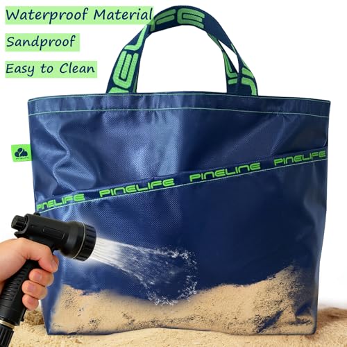 Large Foldable Waterproof Tote Bag, Heavy Duty for Beach & Swim - color: Navy Blue