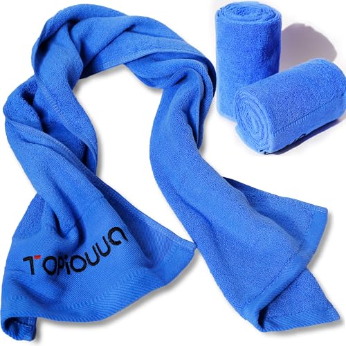 Sports Towels 2-Pack, Ultra-Soft 100% Cotton Quick-Dry Gym Towels | Sweat absorbing, quick dry, skin friendly. For gym, yoga, cycling, hiking, travel. 12.5x43.5 inch. Washable.