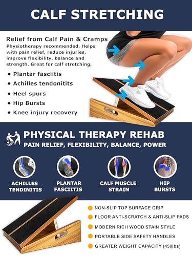 BAM Athletica Slant Boards for Exercise – Adjustable Wooden Calf Stretcher Incline Board for Calf Stretching, Squats, Physical Therapy, Plantar Fasciitis, Knee, Foot & Ankle Rehab, Velour Slant Board - color: Premium Slant Board | Large Full Coverage