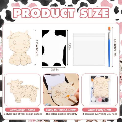 Saypacck 24 Pcs Party Favors Wooden Painting Craft Kits Birthday Party Supplies with Organza Bag for Goodie Bags Fillers Adult Thank You Gifts(Cow) - style: Cow
