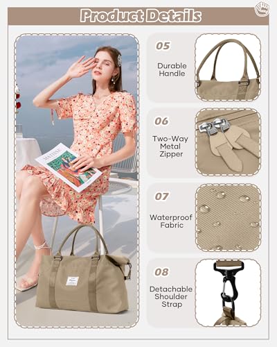 Travel Duffel Bags for Women Mens Waterproof Weekender Carry on Bag Sports Gym Bag Travel Tote Bags with Wet Pocket Overnight Bag Workout Duffel Bags with Trolley Sleeve Khaki - color: F8-Khaki