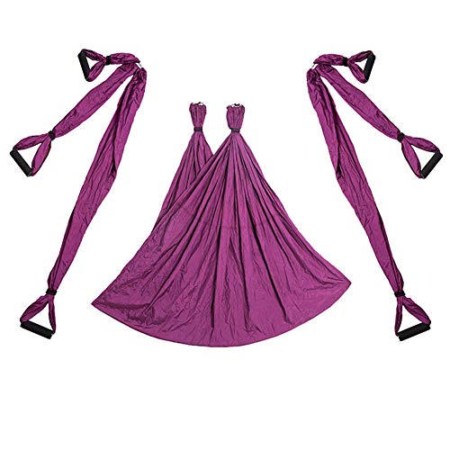 Aerial Trapeze Yoga Hammock Kit - Ultra Strong Antigravity Yoga Flying Sling Inversion Swing Tool Set - color: Deep Purple
