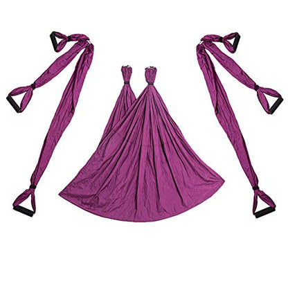 Aerial Trapeze Yoga Hammock Kit - Ultra Strong Antigravity Yoga Flying Sling Inversion Swing Tool Set - color: Deep Purple