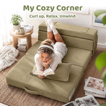 Tri-Fold Futon Mattress, Foldable Floor Mat (Sage Olive,Full) - color: Sage Olive, size: Full (75"L x 54"W x 3"Th)