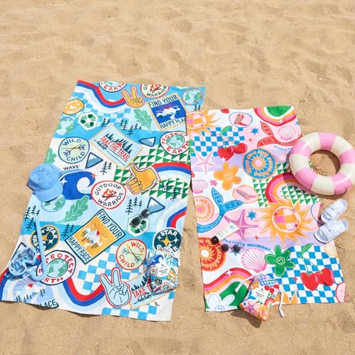 Dock & Bay Kid's Towel - Quick Dry, Sand Free - Compact, Lightweight - 100% Recycled - Includes Bag - Good Vibes Club - Large (160x90cm, 63x35) - color: Good Vibes Club, size: Large (160x90cm, 63x35")