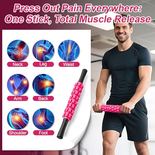 ZanLLW Muscle Roller Stick, Muscle Roller, Liposuction Massage Roller for Lymphatic Drainage, Massager Stick for Relief Muscle Soreness, Trigger Points, Help Exercise Runner Legs, Back Recovery - color: Fuscia
