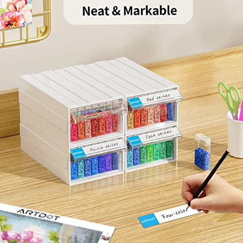 ARTDOT Diamond Painting Storage, 4 Pack Stackable Bead Organizer 140 Slots Individual Containers with Diamond Art Accessories and Tools for Beads Nail Pill Rhinestones Seed - size: 140 Containers with 4 Drawers