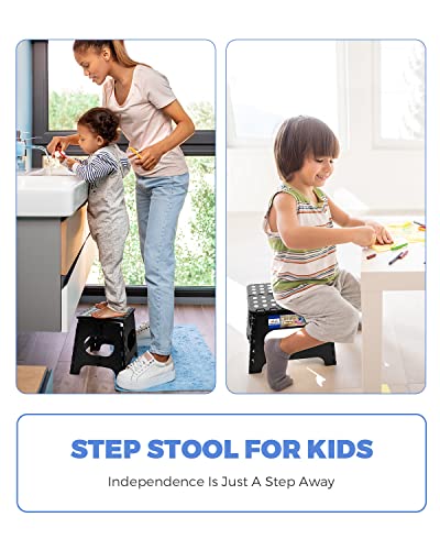 ACKO Folding Step Stools 11 Inch, 2 Pack, 300 lbs, Black | Lightweight Collapsible Stools for Adults and Kids with Handles, Non-Slip, for Kitchen, Bathroom, Bedroom and Closet - color: Black, size: 11 Inch-2 Pack