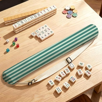Green Striped Mahjong Mat Bag with Adjustable Straps - color: Green Striped