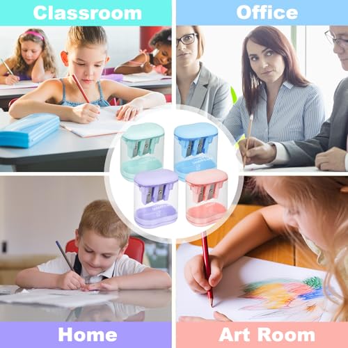 Manual Pencil Sharpener, 12 Pack, Dual Holes for School Office | Snap-on Lid, Compatible with Standard and Jumbo Pencils