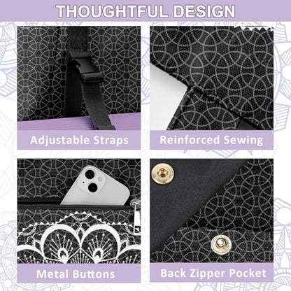 Yoga Bag for Women, Large Canvas Yoga Mat Tote Bag with Yoga Mat Carrier | Large Mat Pocket Fitness Tote for Pilates, Gym, Travel, Office & Beach - color: Black Mandala