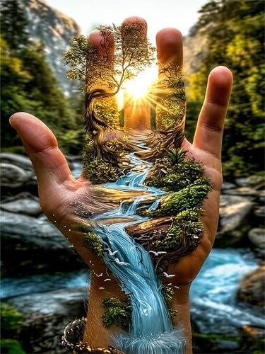 NDNXYXGS Forest Paint by Numbers Kit for Adults,Stream DIY Painting Kits on Canvas,Hand Color by Numbers,Large Adult Paint by Number for Gifts,Home Wall Decor. - color: Hand