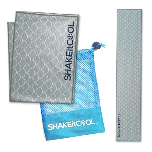 SHAKEitCOOL Original Cooling Towel – Be Cool in Style - Heat Relief, Soft, Lightweight, Sun Protection, Easy Clean - Perfect for Biking, Running, Yoga, Gym, Gardening - Green Scale - color: Green Scale