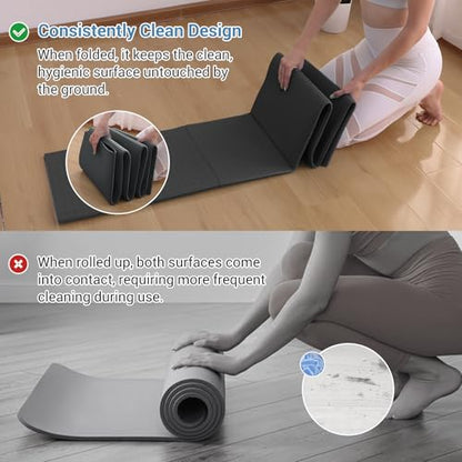 Avoalre Folding Yoga Mat, Eco-Friendly PVC Travel Yoga Mat Packable, Double Sided Non-Slip Printed Yoga Mats with Bag for Home Workout Gym Exercise Fitness Pilates Stretching (72" x 32" x 0.24" Thick) - color: 블루.