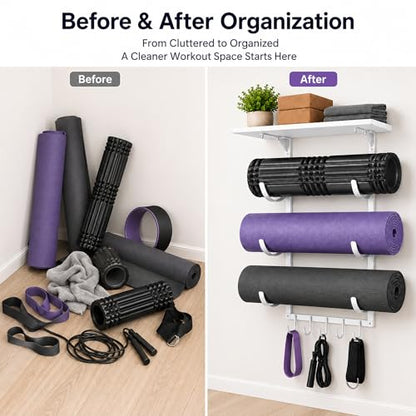 Wall Mount Yoga Mat Storage Rack - color: White