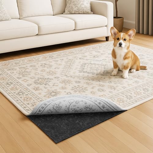 Warmstar 5x7 FT Non Slip Rug Pad,100% Waterproof Felt Rug Pad for Hardwood Floors,1/8” Thick Soft Carpet Pad with Natural Rubber Backing, Secure Grip & Floor Protection - size: 5' x 7' (Rectangular), style: 1/8" Thick
