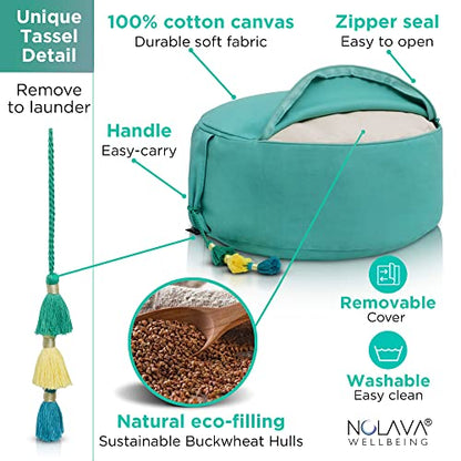 NOLAVA Round Zafu Cushions 15"x6" & Zabuton Meditation Cushions 32"x28"x3" - Premium Comfort for Mindful Practices - Yoga Bolster Pillow & Meditation Floor Pillow Essentials - color: GREEN