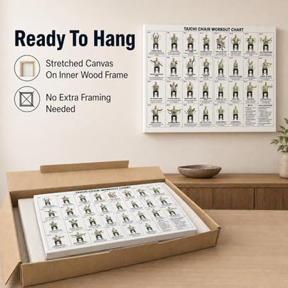 dzbBest Tai Chi Chair Workout Chart Canvas Wall Art, Gallery Wrapped, 12x16 | 29-Day Seated Exercise Guide • Solid Inner Wood Frame • Clear Step-by-Step Layout • Clean Frameless Edge Profile - color: Framed, size: 16"L x 12"W