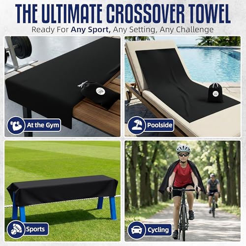 CHEEKY WINX Microfiber Gym Towel – Highly Absorbent Microfiber Sweat Towel, Quick-Dry Lightweight Design, Odour-Resistant Fabric, Matching Carry Bag, Black, Regular (90 x 50 cm) - color: Black, size: Regular