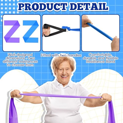 2 Pcs Resistance Band with Handles for Seniors | Chair Exercise Equipment, Physical Therapy Band, Gifts for Elderly, Women, Rehab, Physical, Grandma, Grandpa - color: Blue, Purple