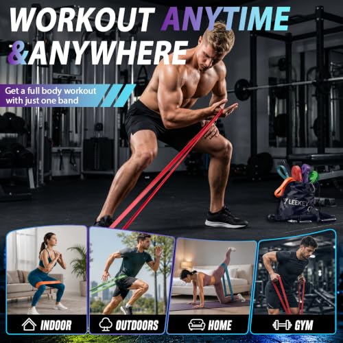 LEEKEY 5-Level Pull Up Assistance Bands Full-Body Training | Resistance Bands with Grip、Door Anchor Physical Therapy Home Gym Workouts Strength Bands for Senior/Adults - style: 5-125LBS CANDY