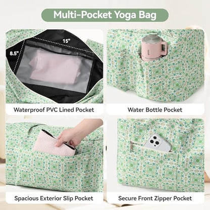 BOULDER BEE Yoga Mat Bag with Wet Pocket, Large Yoga Mat Carrier Fits All Your Stuff, Personalized Yoga Gifts, Gym Tote Bag for Women - color: Green