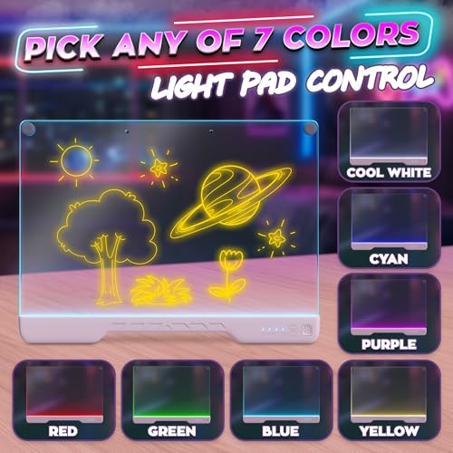 Upgraded 16-Inch LED Drawing Board Rechargeable – 7 Colors, 10 Lighting Effects, Adjustable Brightness – Acrylic Light Board for Tracing with Stand, Markers & Complete Set - style: Pink