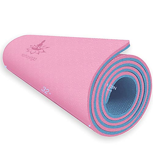 Hatha Yoga Extra Thick TPE Yoga Mat - 72"x 32" Thickness 1/2 Inch -Eco Friendly- With High Density Anti-Tear Exercise Mats For Home Gym Travel & Floor Outside - color: Pink/Blue