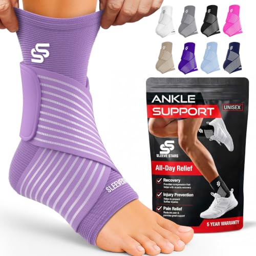Sleeve Stars Ankle Brace for Women & Men, Ankle Wrap for Sprained Ankle, Compression Sleeve for Plantar Fasciitis Relief, Easy Customizable Support: w/Removable Strap (Single/M:10"-12"/Light Purple) - color: Light Purple, size: Medium