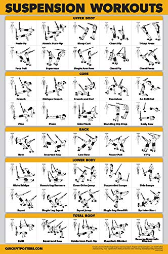 10 Pack - Exercise Workout Poster Set - Cable Machine, Dumbbell, Suspension, Kettlebell, Resistance Bands, Stretching, Bodyweight, Barbell, Yoga Poses, Exercise Ball (LAMINATED, 18" x 24")