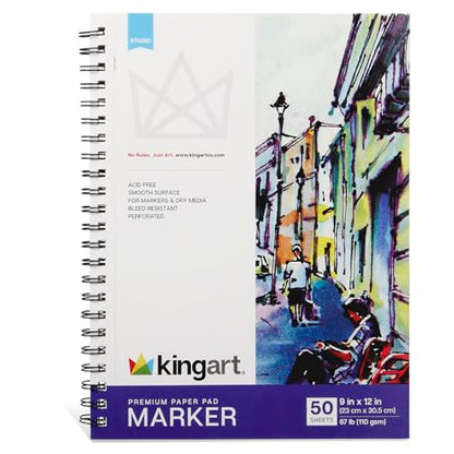 KINGART Marker Paper Pad – 9x12 Inch, 1-Pack – Acid-Free Ultra-Smooth Surface Art Paper Pad for Illustrating, Sketching, and Design Work