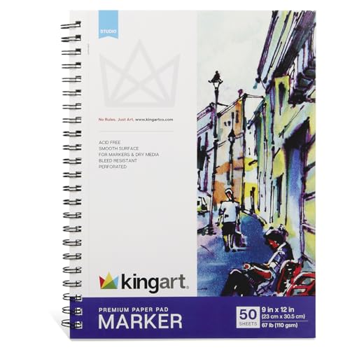 KINGART Marker Paper Pad – 9x12 Inch, 1-Pack – Acid-Free Ultra-Smooth Surface Art Paper Pad for Illustrating, Sketching, and Design Work