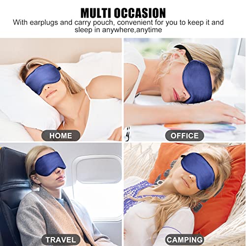 Cooling Sleep Mask w/Gel Eye Mask, Silk Eye Mask for Sleeping, Heated Eye Masks, Blindfold Eye Cover Sleeping Mask for Home Office Travel, Gifts for Men Women, Stocking Stuffers (Blue) - color: Blue