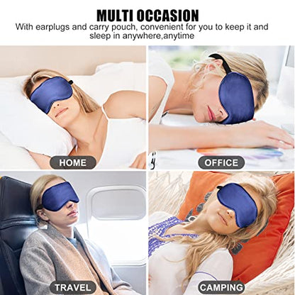 Cooling Sleep Mask w/Gel Eye Mask, Silk Eye Mask for Sleeping, Heated Eye Masks, Blindfold Eye Cover Sleeping Mask for Home Office Travel, Gifts for Men Women, Stocking Stuffers (Blue) - color: Blue