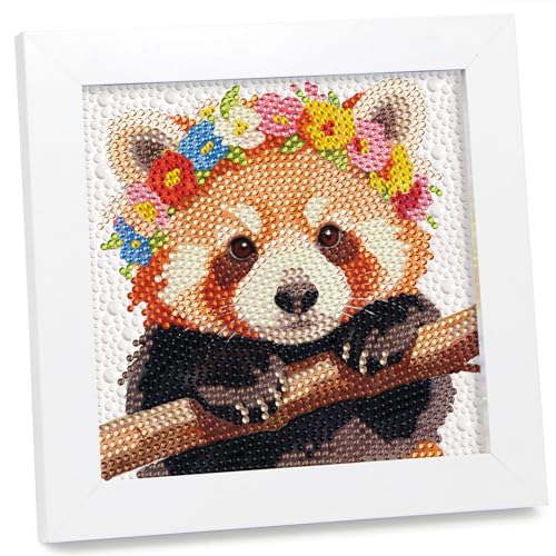 geesfayan Diamond Art Kits for Kids,6 Inch DIY Gem Art Painting with 7 Inch Frame, Complete Starter Kit for Beginners, Creative Arts & Crafts Gift for Girls & Boys (Red Panda) - color: Red Panda
