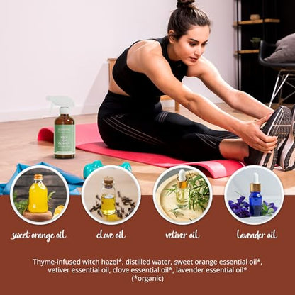 Elemental Wellness Yoga Mat Cleaner Spray – Natural Deodorizer with Essential Oils – Non-Toxic, Fresh Scent – Safe for All Mats, Gym Equipment & Accessories – 8 oz
