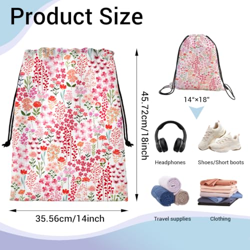 Pink Floral Gymnastics Grip Bag Small Portable Drawstring Storage Pouch Bag for Gym - color: Flowers Pink, size: 18"(H)*14"(W)