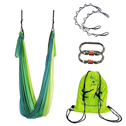 Aerial Yoga Hammock Aerial Pilates Silk Yoga Swing Set Inversion Equipment include daisy Chain, Pose Guide 5.5 yards - color: Spring Color