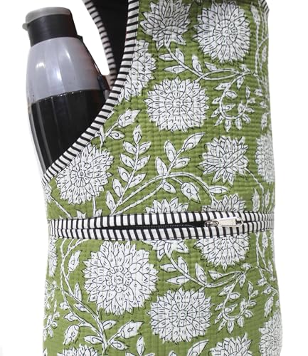 INDIAN CRAFT CASTLE Yoga Mat Bag | Tote Mat Bag | Sling Yoga Tote w/Large Side Pocket & Zipper Pocket | Yoga Mat Carrier Fits Most Size Mats - color: Green & White