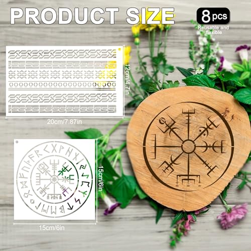 Keluna Viking Stencils for Painting - 8 Pcs Reusable Celtic Border Crafts Templates Tree of Life Stencils for Painting on Wood Wall Art Craft Canvas Fabric Rock - style: runes