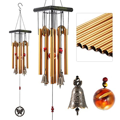 Chinese Traditional Retro 8 Tubes 5 Bells Bronze Yard Garden Outdoor Living Wind Chimes 60cm - size: Guanyin+Butterfly