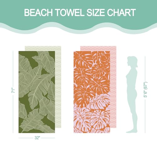 Eunzel 2 Pack Microfiber Beach Towel, Quick Dry Travel Towel Large Sand Free Towel for Beach, Camping, Swim Pool, Gym, Sports& Yoga 71"x32", Palm - color: Palm