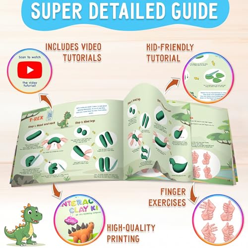 Air Dry Clay for Kids – Clay Dinosaur Kit with 20 Jars Tools Guide & Dino Park Play Board – DIY Arts and Crafts Modeling Kit for Kids Ages 4-8