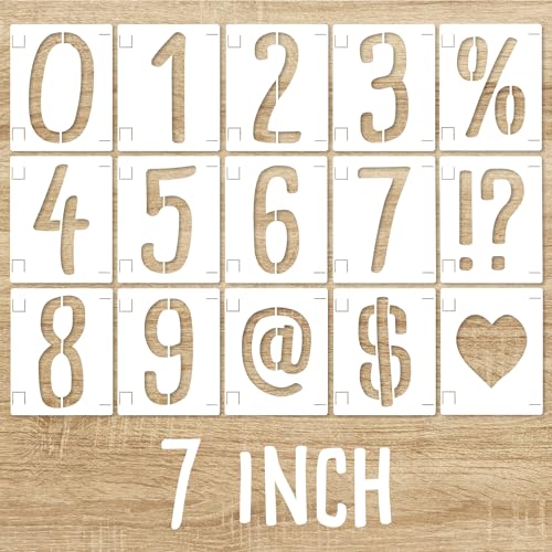 7 Inch Symbol and Numbers Stencils, Reusable Templates Interlocking 0-9 Address Number Stencil Kit for Painting Numbers on Recycling Bin, Wall, Mailbox, Sign, Patio, DIY Art Craft Projects - size: 7 inch