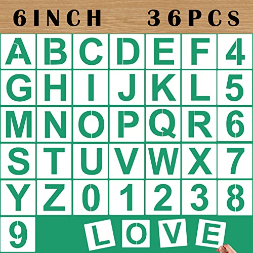 36 Pcs Large Letter & Number Stencils - 6 Inch, Reusable Plastic Letter & Number Templates for Wood, Wall, Fabric, Rock, Chalkboard & Signage - color: 6 inch