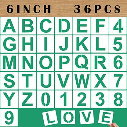 36 Pcs Large Letter & Number Stencils - 6 Inch, Reusable Plastic Letter & Number Templates for Wood, Wall, Fabric, Rock, Chalkboard & Signage - color: 6 inch